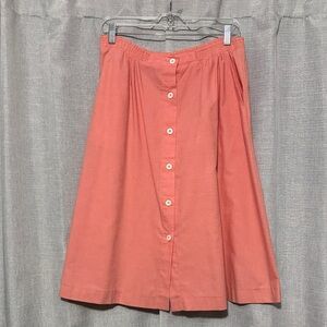 Vintage Jantzen Skirt-Salmon Pink-Nubby Poly Blend-Button Front-Pockets-EUC